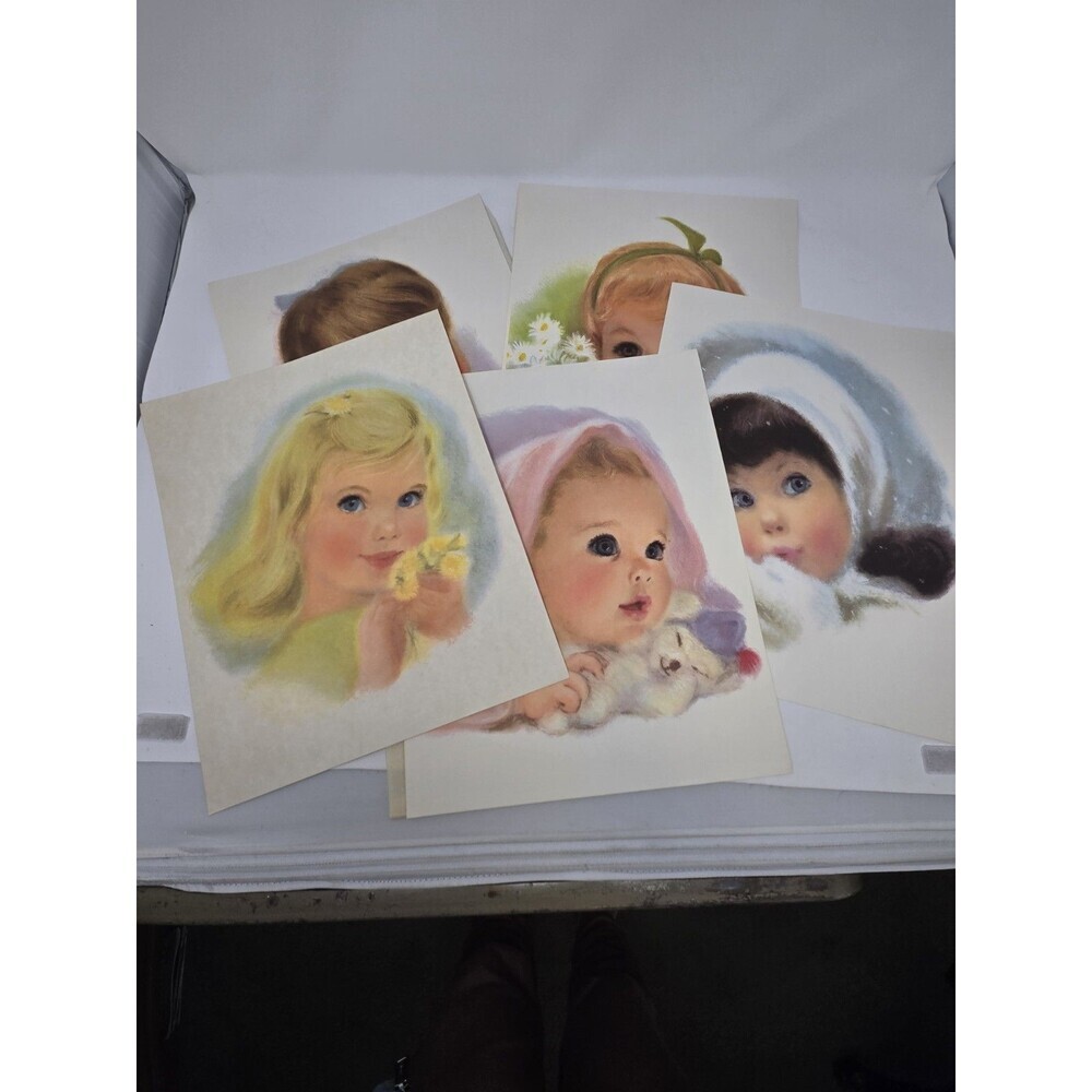 VINTAGE NORTHERN TISSUE GIRL PRINT LOT OF 5 SEASONS BIG EYES COLLECTIBLE BABY